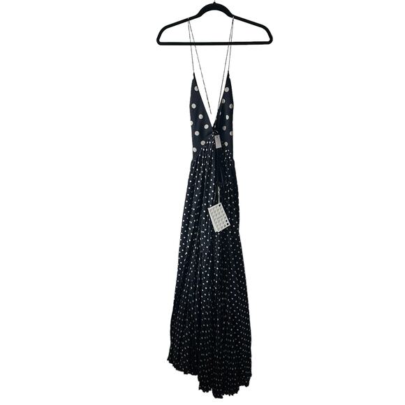 Khaite Robin Pleated Polka Dot Silk Crepe De Chine Maxi Dress Black - Picture 3 of 6